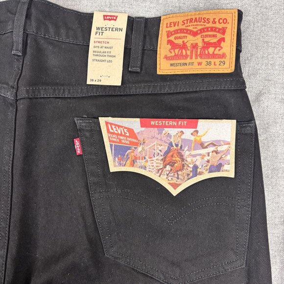 Levis Mens Black Western Fit Jeans W38 L29 Stretch Black  Denim - Picture 6 of 15